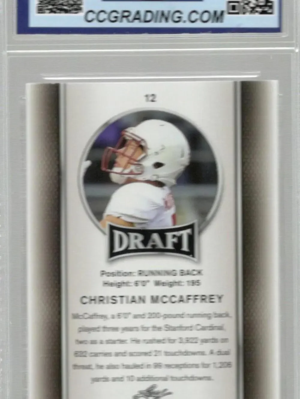 2017 Leaf Draft Christian McCaffrey Gem Mint Card #12 - Running Back